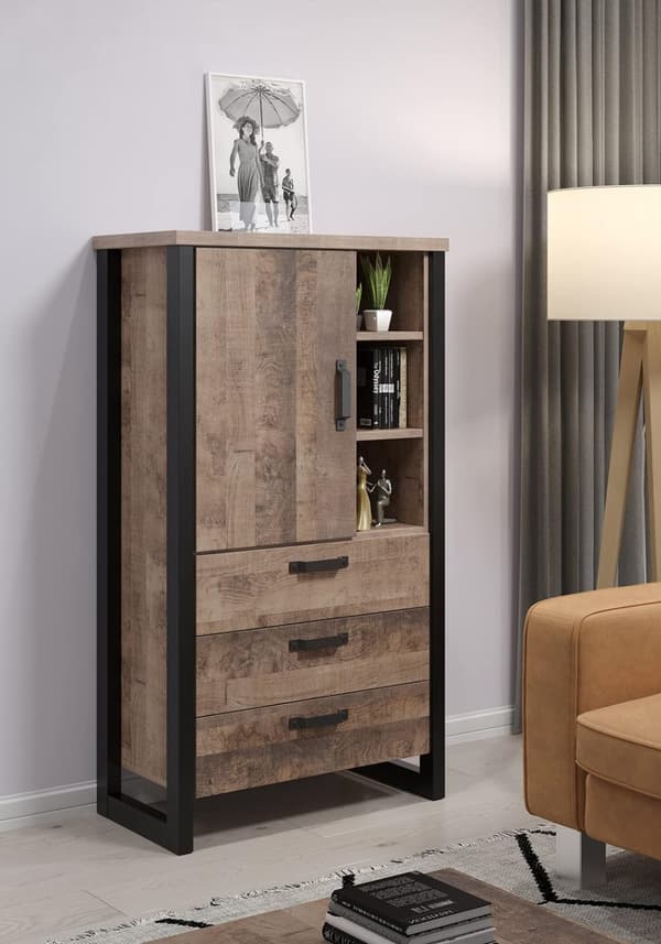 Rootz Stylish Wooden Storage - Furniture - Unit Cabinet Piece - Brown & Black - 87 x 155 x 45 cm