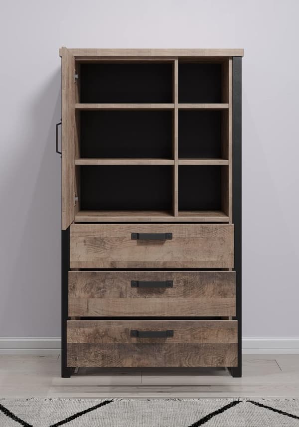 Rootz Stylish Wooden Storage - Furniture - Unit Cabinet Piece - Brown & Black - 87 x 155 x 45 cm