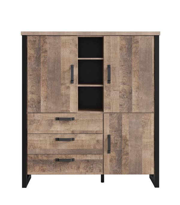 Rootz Cozy Highboard - Storage Cabinet - Wardrobe - Sideboard - Dresser - Credenza - Buffet - Brown - 138x155x45cm