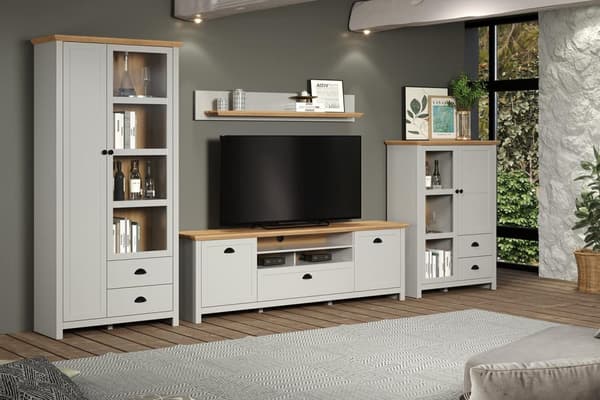 Rootz Display Cabinet - Showcase - Cupboard - Stand - Storage Unit - Furniture Piece - Light Grey/Artisan Oak - 97 x 130 x 41 cm