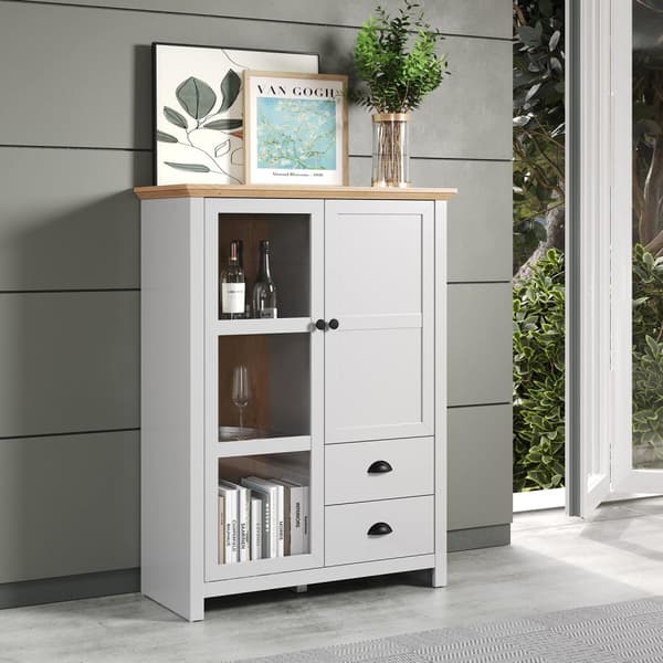 Rootz Display Cabinet - Showcase - Cupboard - Stand - Storage Unit - Furniture Piece - Light Grey/Artisan Oak - 97 x 130 x 41 cm
