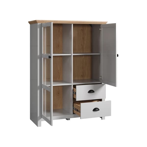 Rootz Display Cabinet - Showcase - Cupboard - Stand - Storage Unit - Furniture Piece - Light Grey/Artisan Oak - 97 x 130 x 41 cm