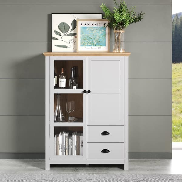 Rootz Display Cabinet - Showcase - Cupboard - Stand - Storage Unit - Furniture Piece - Light Grey/Artisan Oak - 97 x 130 x 41 cm