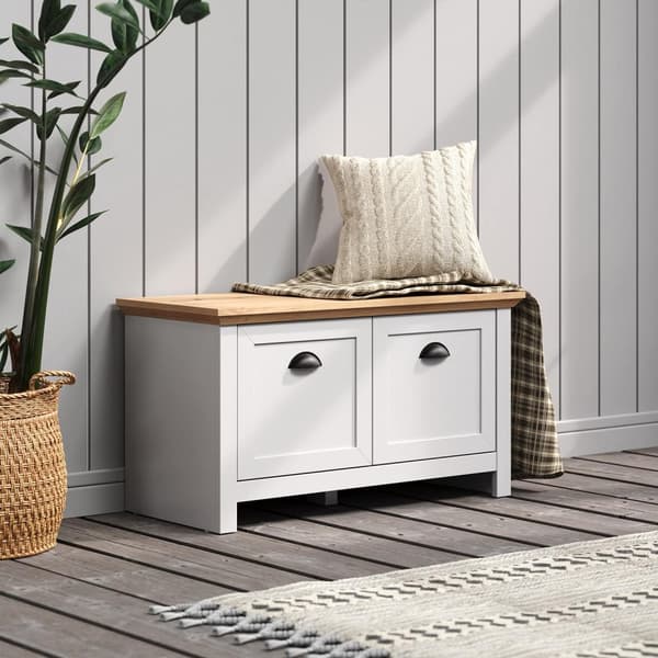 Rootz Bench - Seating Solution - Storage Bench - Shoe Organizer - Entryway Furniture - Light Grey/Artisan Oak - 91x49x41cm