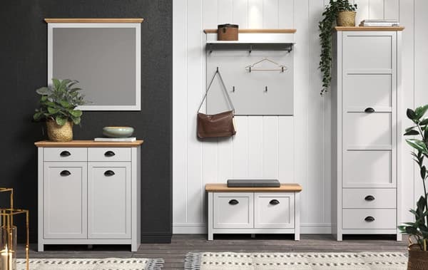 Rootz Bench - Seating Solution - Storage Bench - Shoe Organizer - Entryway Furniture - Light Grey/Artisan Oak - 91x49x41cm