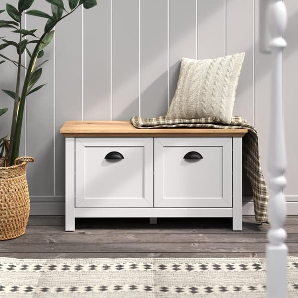 Rootz Bench - Seating Solution - Storage Bench - Shoe Organizer - Entryway Furniture - Light Grey/Artisan Oak - 91x49x41cm