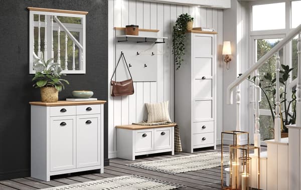 Rootz Bench - Seating Solution - Storage Bench - Shoe Organizer - Entryway Furniture - Light Grey/Artisan Oak - 91x49x41cm