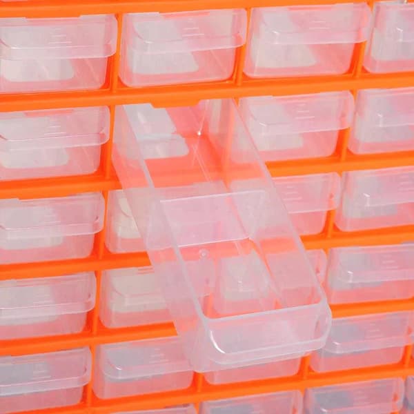 Rootz Storage Cabinet - Parts Organizer - Wall Mount - 60 Drawers - Orange - L38 x W16 x H47.5 cm