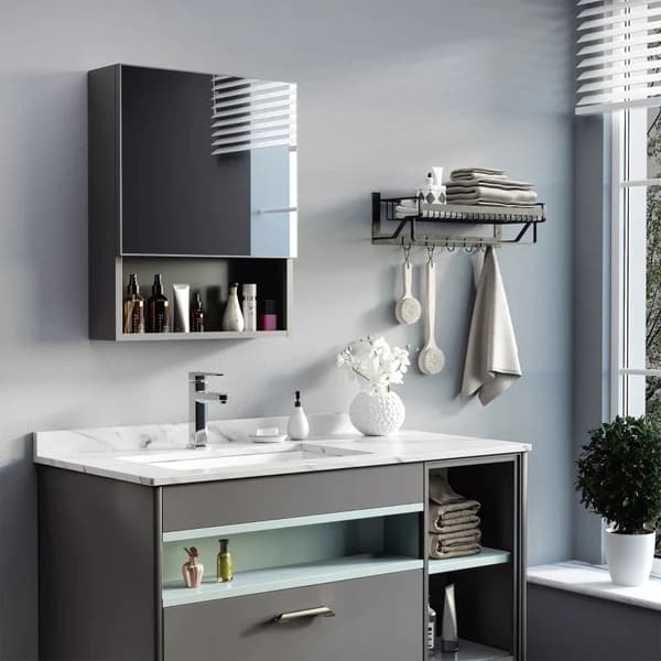 Rootz Spegelskåp - 2 inre hyllor - Öppen hylla - Stålhus - Svart - 46 x 13,5 x 58 cm