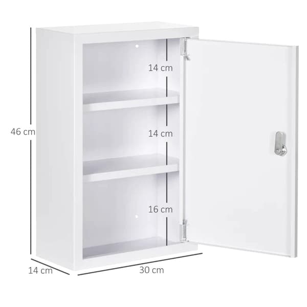 Rootz Medicinskab - 3 rum - Låsbar dør - Robust stålhus - Hvid - 30 x 14 x 46 cm