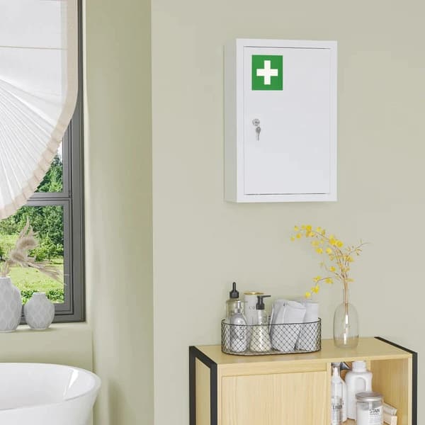 Rootz Medicinskab - 3 rum - Låsbar dør - Robust stålhus - Hvid - 30 x 14 x 46 cm