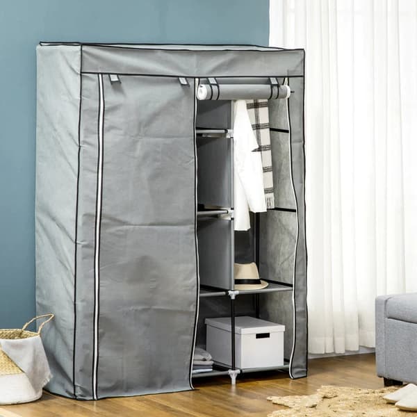 Rootz Förvaringsskåp - Tygskåp - Fibertyg - Tvättstuga - Förvaringslösning - 8 hyllor - 2 kläder - Skenor - Plast - Ljusgrå - 125L x 43W x 162,5H cm