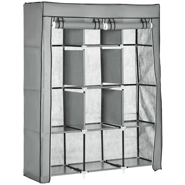 Rootz Förvaringsskåp - Tygskåp - Fibertyg - Tvättstuga - Förvaringslösning - 8 hyllor - 2 kläder - Skenor - Plast - Ljusgrå - 125L x 43W x 162,5H cm