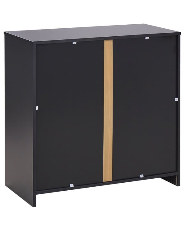 Kaappi musta vaalea puu 80 x 40 cm lastulevy metallikahvat lukittava 2 hyllyä 2 ovea moderni