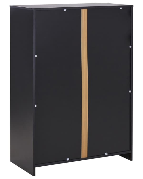 Kaappi musta vaalea puu 80 x 40 cm lastulevy metallikahvat lukittava 3 hyllyä 2 ovea moderni