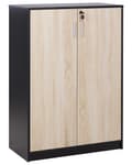 Pikkukuva 1 / 11: Kaappi musta vaalea puu 80 x 40 cm lastulevy metallikahvat lukittava 3 hyllyä 2 ovea moderni