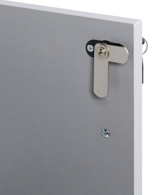 Kaappi valkoinen vaaleanharmaa 80 x 40 cm lastulevy metallikahvat lukittava 2 hyllyä 2 ovea moderni