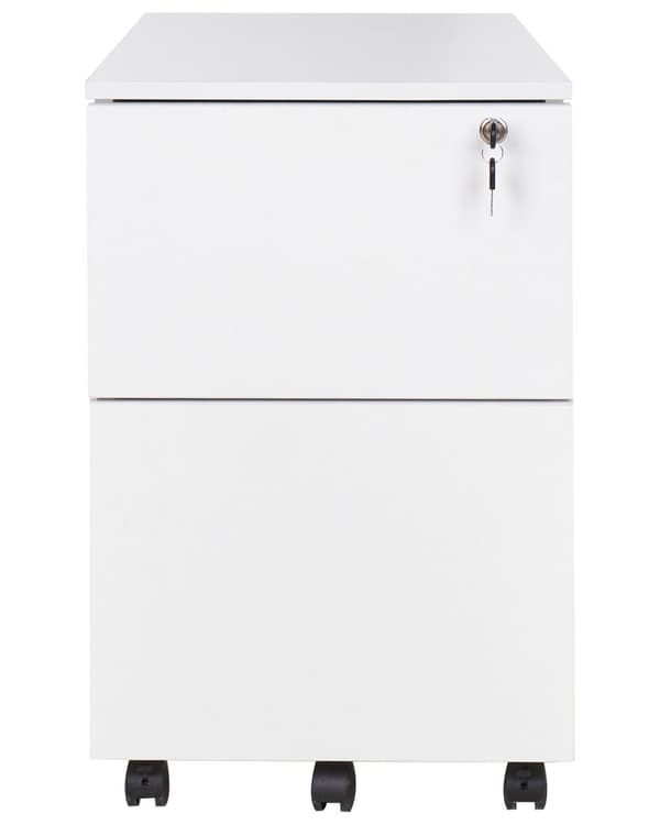 Kontorsförvaringsenhet i vitt trä med hjul 2 lådor med nyckellås Industriell modern design