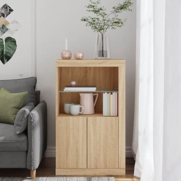 vidaXL Sideskap med LED-lys sonoma eik konstruert tre