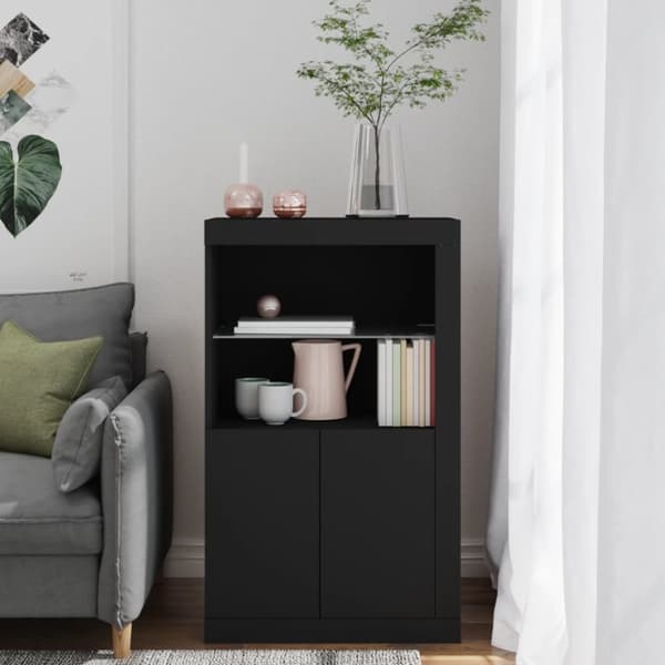 vidaXL Sideskap med LED-lys svart konstruert tre