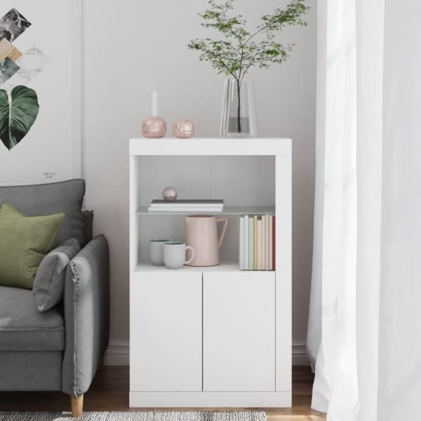 vidaXL Sideskap med LED-lys hvit konstruert tre