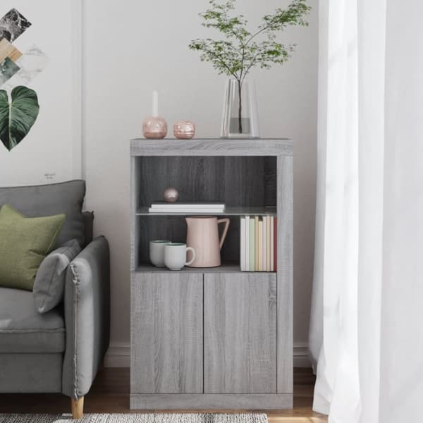 vidaXL Sivukaappi LED-valoilla harmaa Sonoma tekninen puu