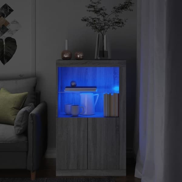 vidaXL skab med LED-lys konstrueret træ grå sonoma-eg