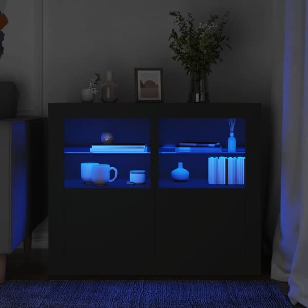 vidaXL skabe 2 stk. med LED-lys konstrueret træ sort