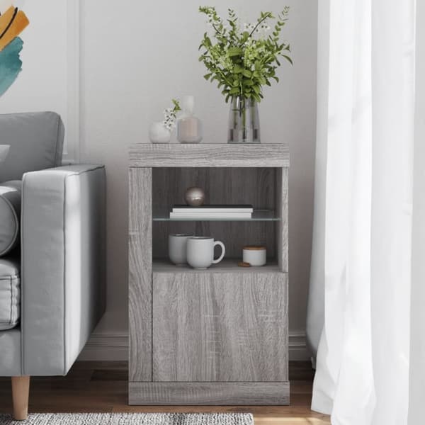vidaXL Sideskap med LED-lys grå sonoma konstruert tre