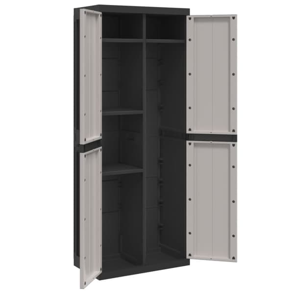 vidaXL Puutarhan varastokaappi harmaa ja musta 65x37x165 cm PP