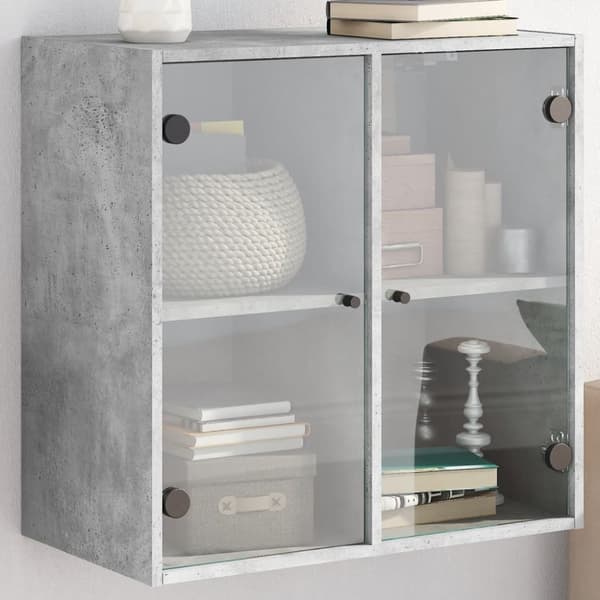 vidaXL Sideskap med glassdører betonggrå 68x37x68,5 cm