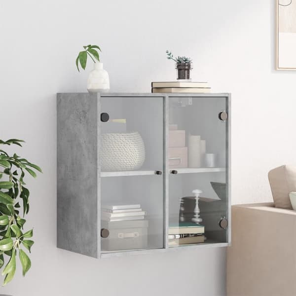 vidaXL Sideskap med glassdører betonggrå 68x37x68,5 cm