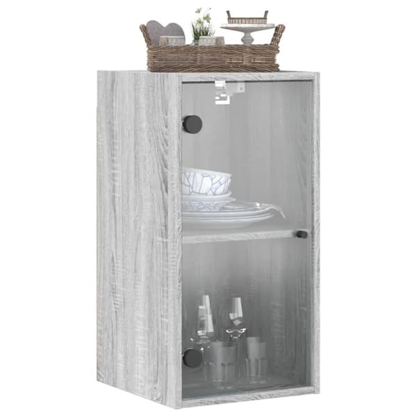 vidaXL skab med glaslåger 35x37x68,5 cm grå sonoma-eg