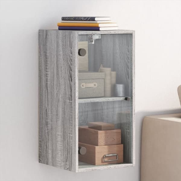 vidaXL skab med glaslåger 35x37x68,5 cm grå sonoma-eg