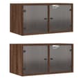 Miniatyrbilde 5 av 11: vidaXL Veggskap med glassdører 2 stk brun eik 68,5x37x35 cm