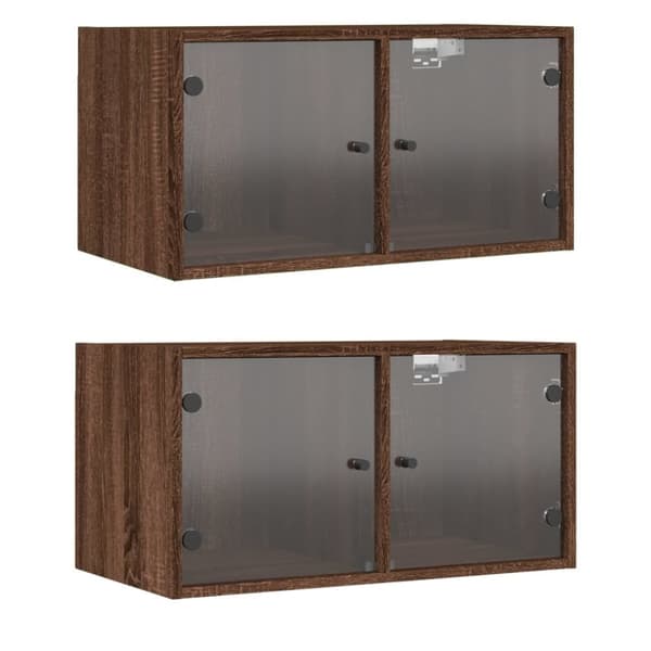 vidaXL vægskabe 2 stk. med glaslåger 68,5x37x35 cm brun egetræ