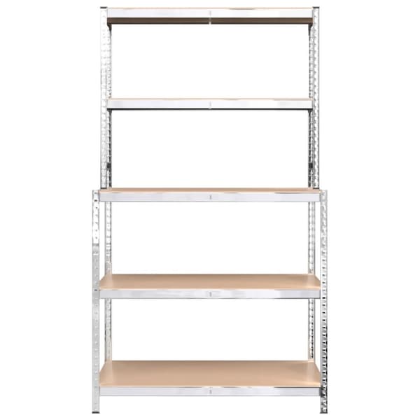 Arbetsbord med 5 hyllor silver stål och konstruerat trä