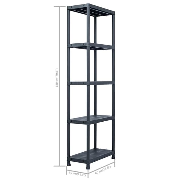 opbevaringsreoler 5 stk. 125 kg 60 x 30 x 180 cm plastik sort