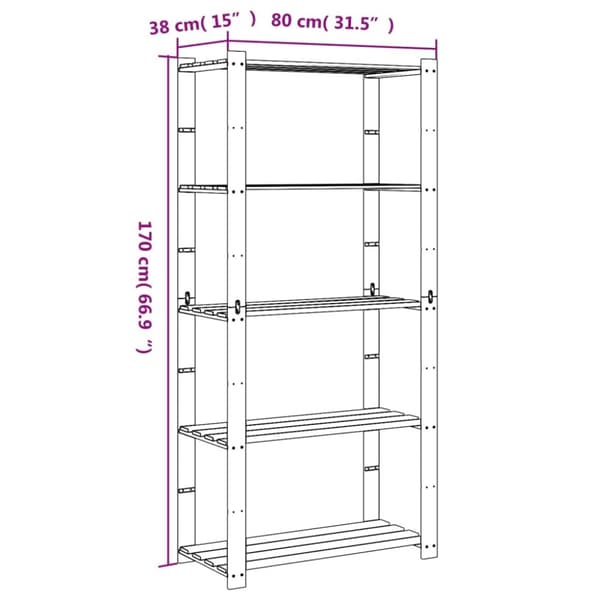 opbevaringsreol 5 hylder 80x38x170 cm massivt fyrretræ grå