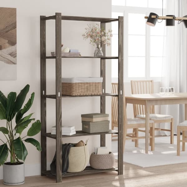 opbevaringsreol 5 hylder 80x38x170 cm massivt fyrretræ grå