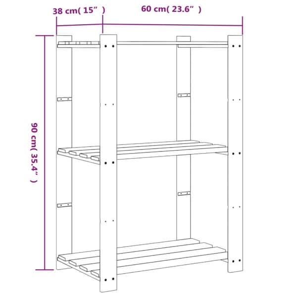opbevaringsreol 3 hylder 60x38x90 cm massivt fyrretræ grå