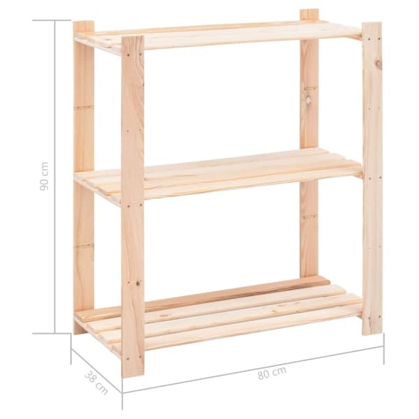 3-kerroksinen varastohylly 80x38x90 cm täysi mänty 150 kg
