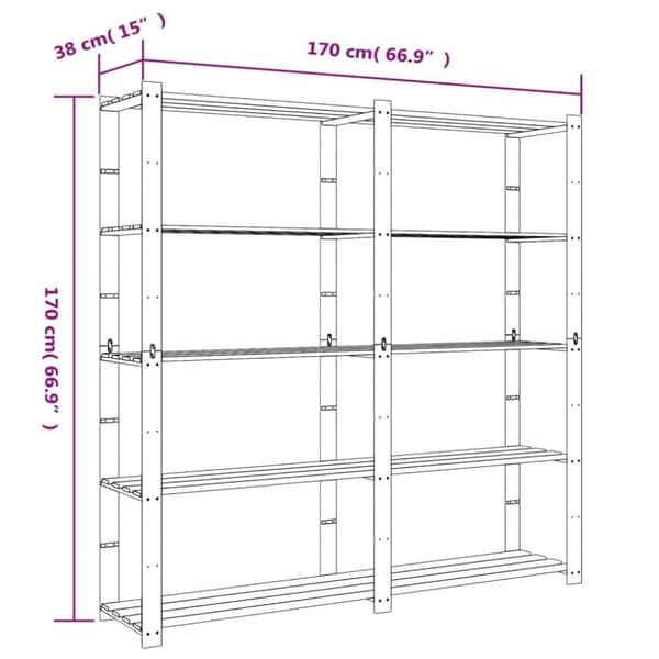 opbevaringsreol 5 hylder 70x38x170 cm massivt fyrretræ grå