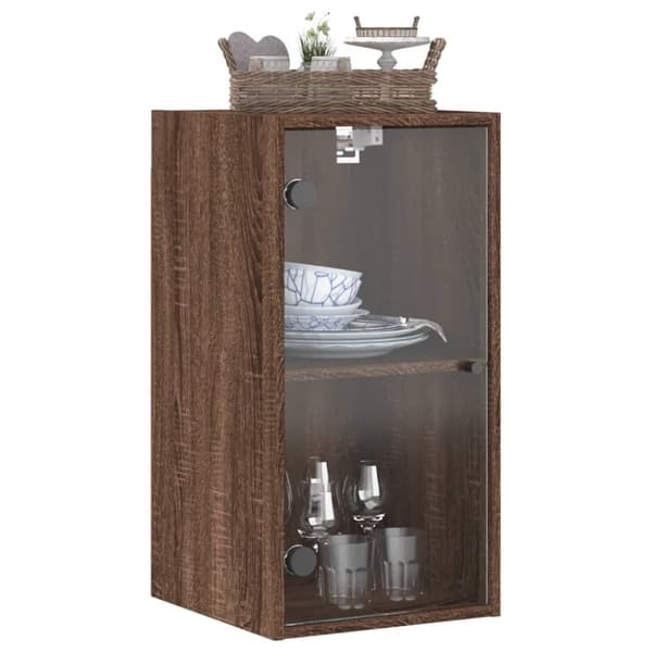 vidaXL Sideskap med glassdører brun eik 35x37x68,5 cm