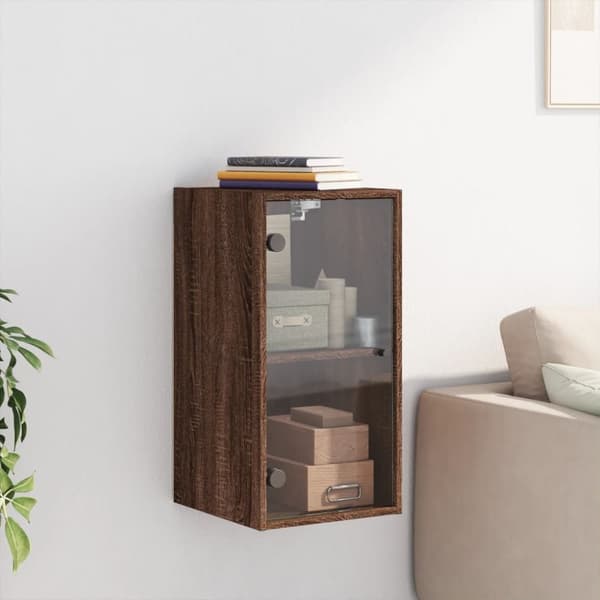 vidaXL skab med glaslåger 35x37x68,5 cm brun egetræsfarve