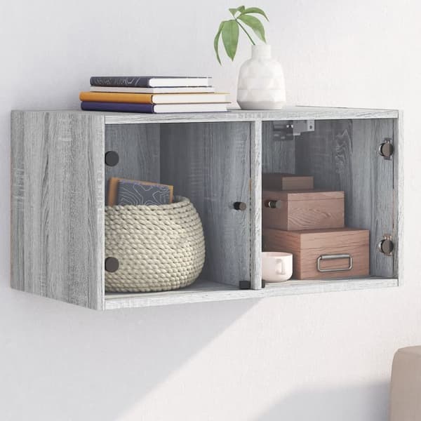 vidaXL skab med glaslåger 68,5x37x35 cm grå sonoma-eg