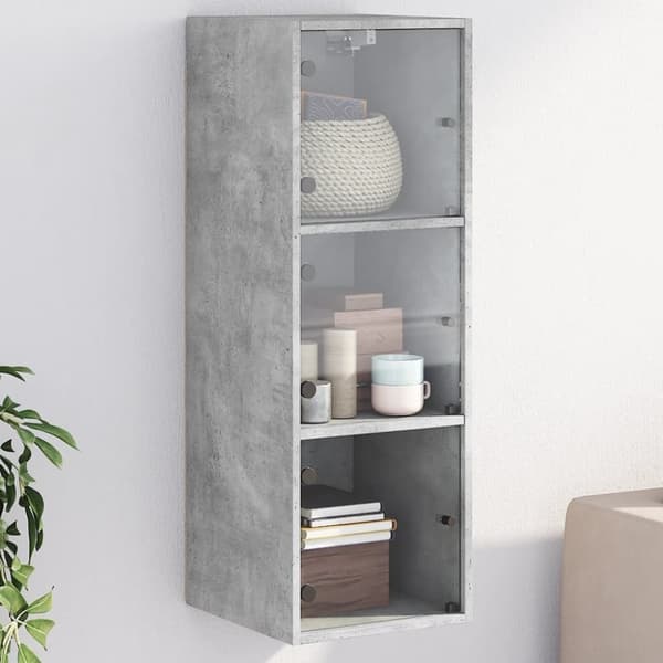 vidaXL Seinäkaappi lasiovilla betoninharmaa 35x37x100 cm