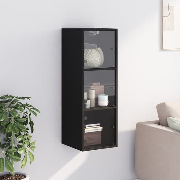 vidaXL Seinäkaappi lasiovilla musta 35x37x100 cm