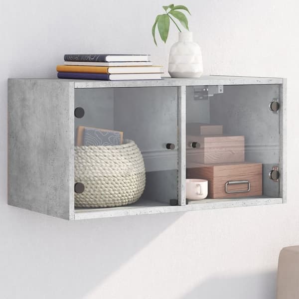 vidaXL vægskab med glaslåger 68,5x37x35 cm betongrå