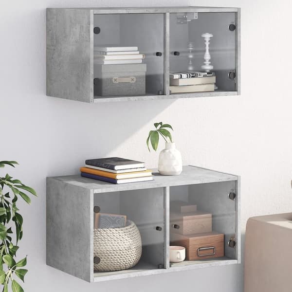 vidaXL vægskabe 2 stk. med glaslåger 68,5x37x35 cm betongrå